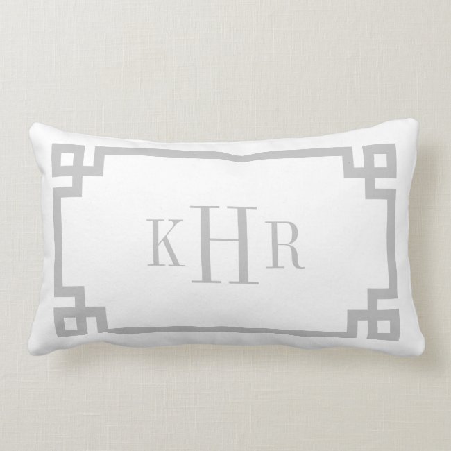 Light Gray and White Greek Key | Monogrammed Lumbar Pillow