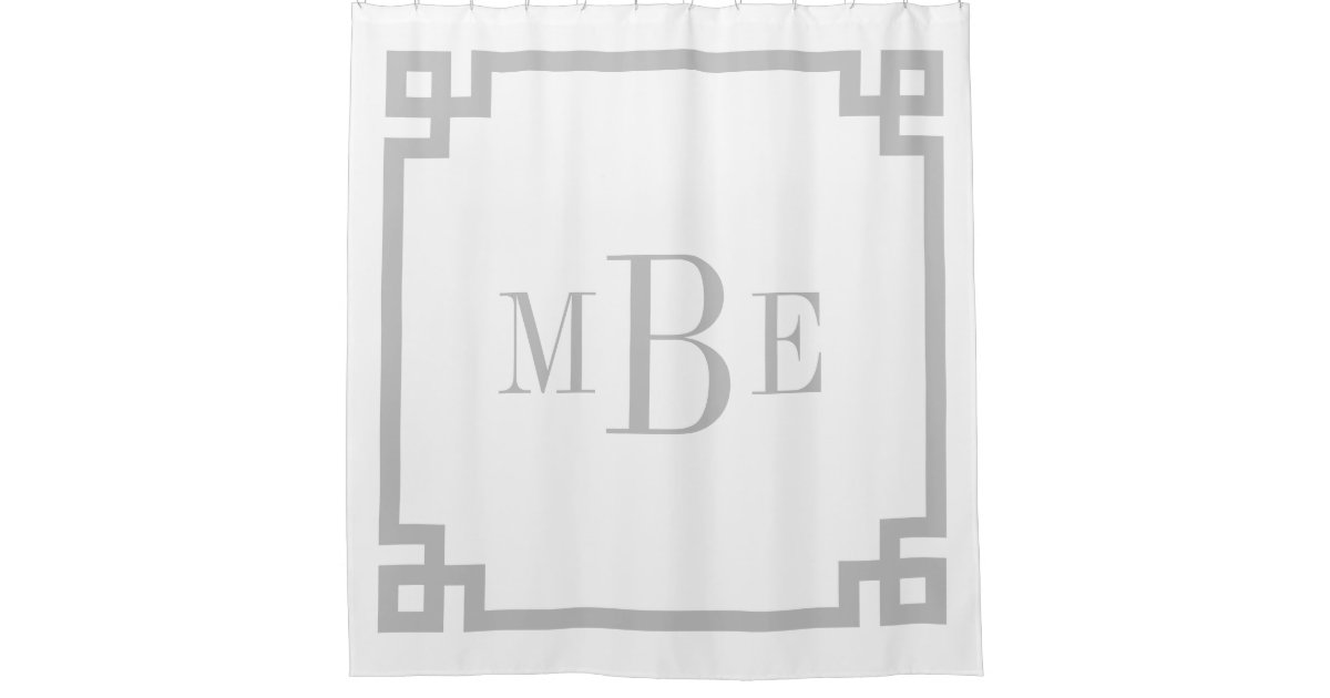 Light Gray and White Greek Key Monogrammed Shower Curtain