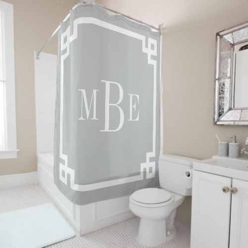 Light Gray and White Greek Key  Monogrammed Shower Curtain