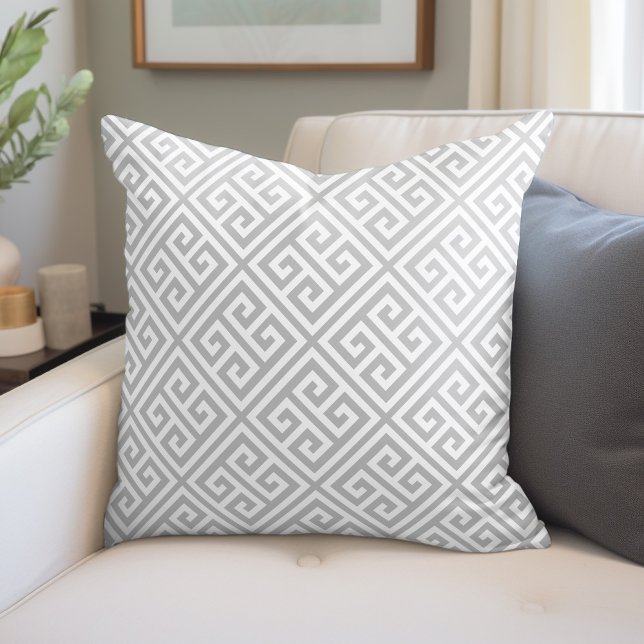 Light Gray and White Greek Key Pattern Throw Pillow (Creator Uploaded)