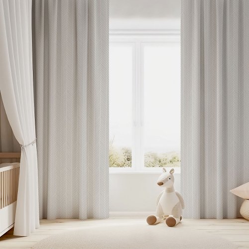 Light Gray and White Herringbone Blackout Curtains