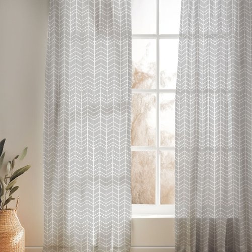 Light Gray and White Modern Herringbone Sheer Curtains