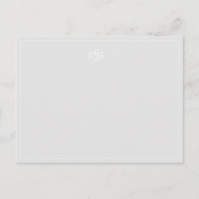 Light Gray and White Monogrammed Note Postcard (Front)