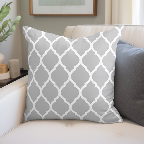 Light Gray and White Moroccan Pattern Throw Pillow