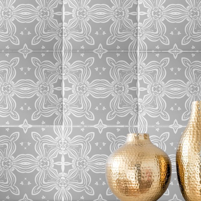 Light Gray And White Ornate Elegant Damask Pattern Ceramic Tile (Creator Uploaded)