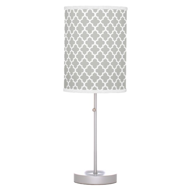 Light Gray and White Quatrefoil Pattern Table Lamp (Front)