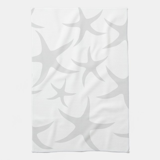 Light Gray and White Starfish Pattern. Kitchen Towel (Vertical)