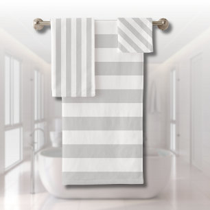 Light Gray and White Stripes Bath Towel Set