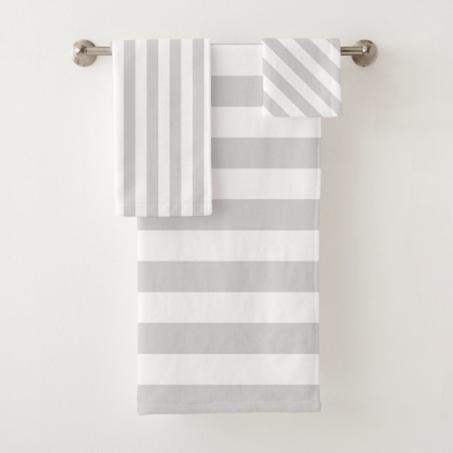 Light Gray and White Stripes Bath Towel Set (Insitu)
