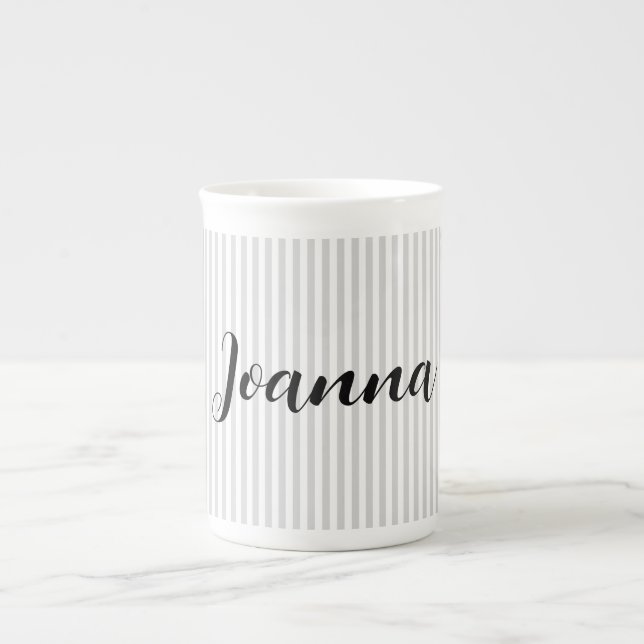 Light Gray and White Stripes Personalized   Bone China Mug (Front)