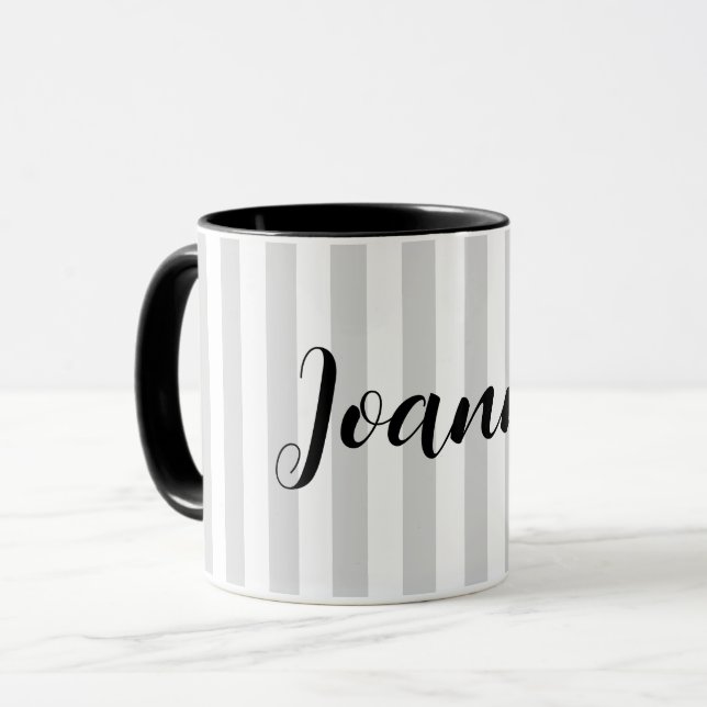 Light Gray and White Stripes Personalized  Mug (Front Left)