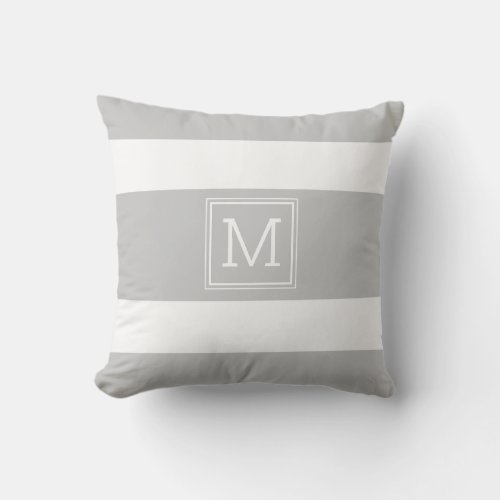 Light Gray and White Stripes Simple Monogram Outdoor Pillow