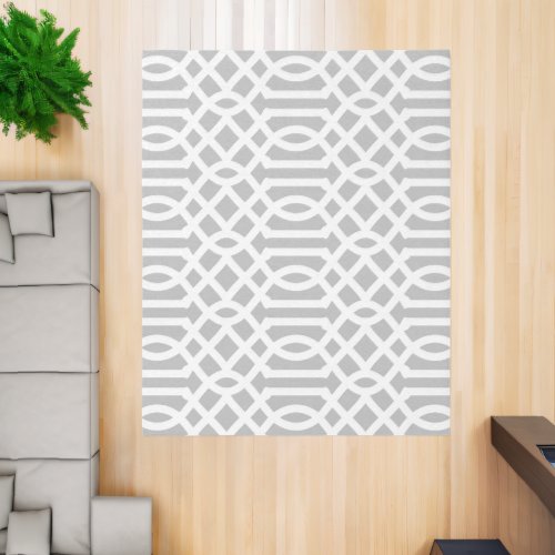 Light Gray and White Trellis Pattern Rug