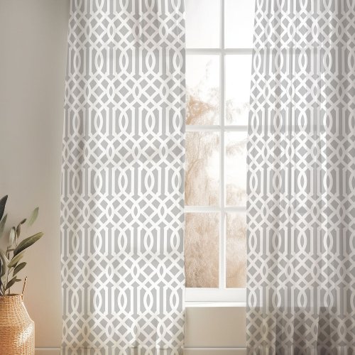 Light Gray and White Trellis Pattern Sheer Curtains