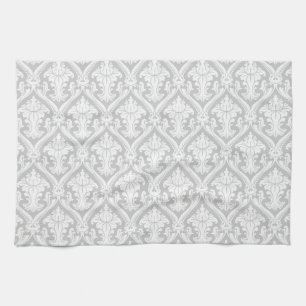 Light Gray and White Vintage Damask Pattern Towel