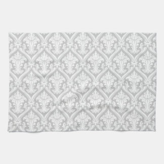 Light Gray and White Vintage Damask Pattern Towel