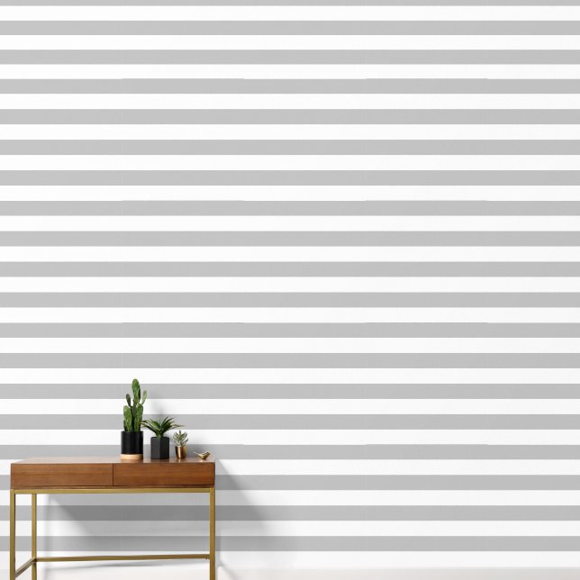 Light Gray and White Wide Horizontal Stripes Wallpaper (Hallway)