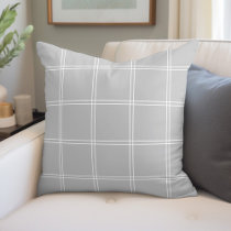 Light Gray and White Windowpane Check Throw Pillow