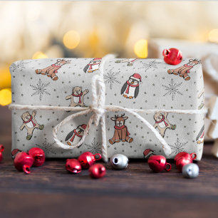 Light Gray Babys First Christmas Winter Animals Wrapping Paper