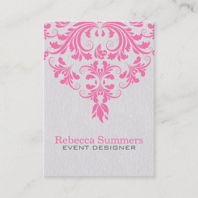 Light Gray Background And Pink Floral Lace Business Card (Front)