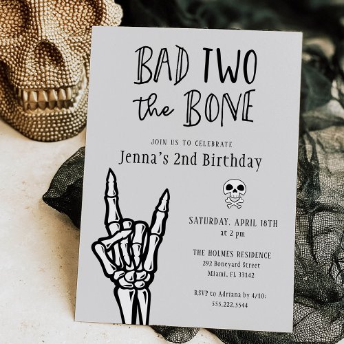 Light Gray Bad Two The Bone 2nd Birthday Party Invitation