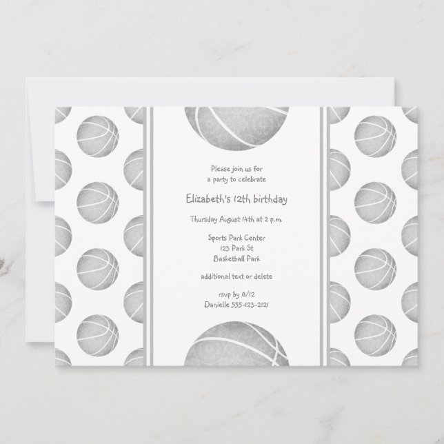 light gray basketballs pattern sports party invitation (Front)