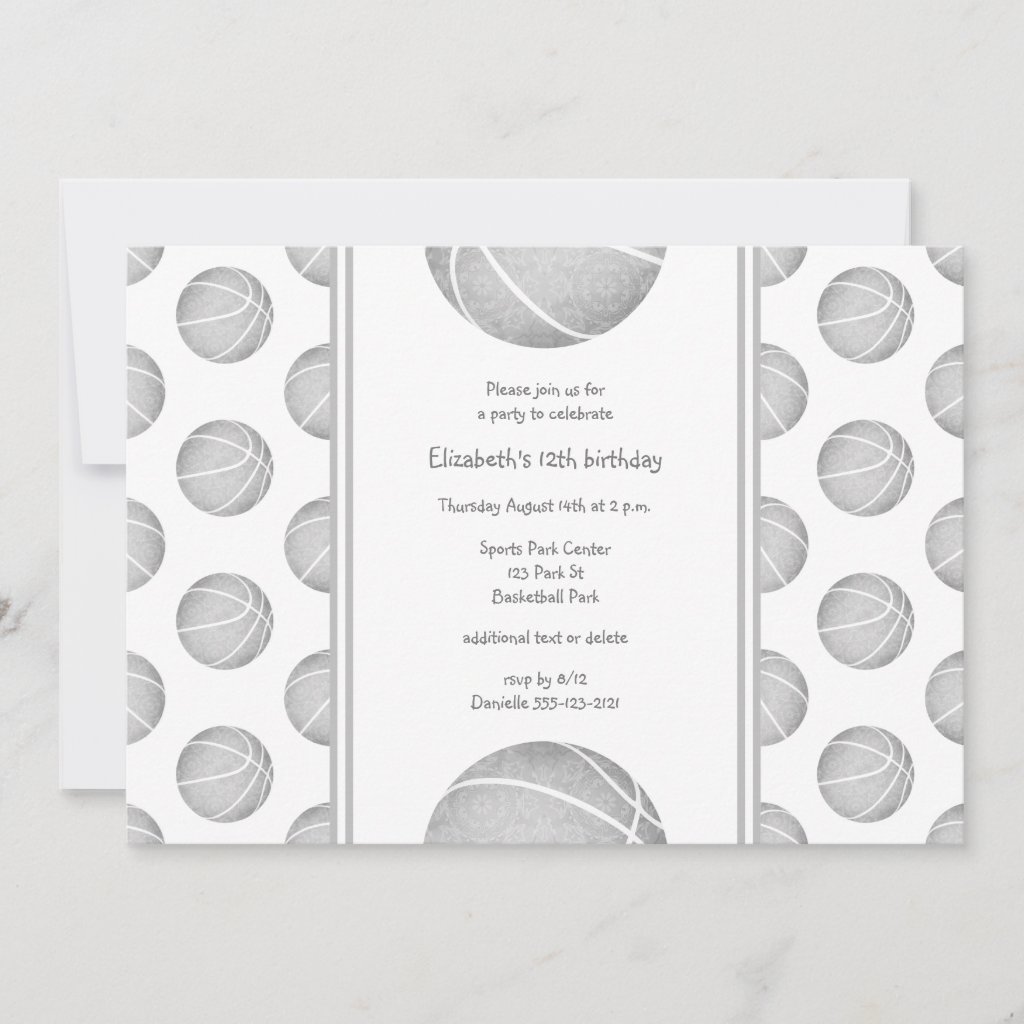 light gray silver basketballs pattern sports party invitation