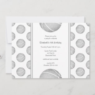 light gray basketballs pattern sports party invitation