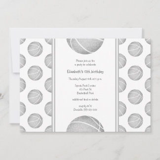 light gray basketballs pattern sports party invitation