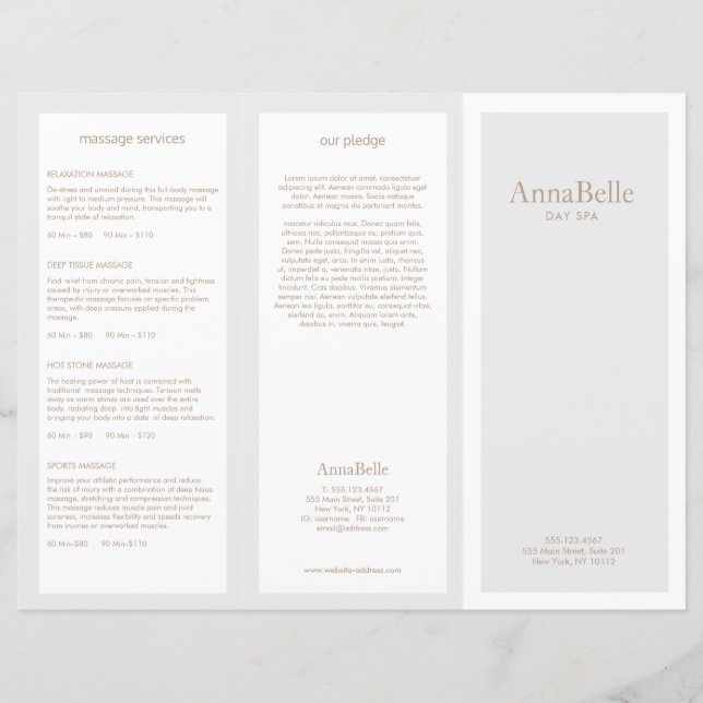 Light Gray Beauty Hair Salon Spa TriFold Brochure (Front)