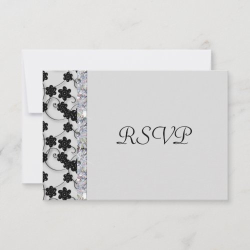 Light Gray &amp; Black Flowers Diamond Shimmer Wedding Personalized Announcement