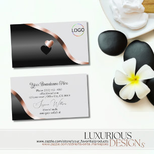 Light Gray Black Wavy Rose Gold Decor Hearts Logo Business Card