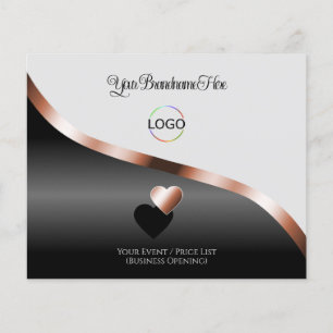 Light Gray Black Wavy Rose Gold Decor Hearts Logo Flyer