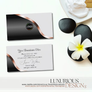 Light Gray Black Wavy Rose Gold Decor with Logo Business Card