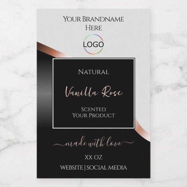 Light Gray Black Wavy Rose Gold Labels with Logo (Single Label)