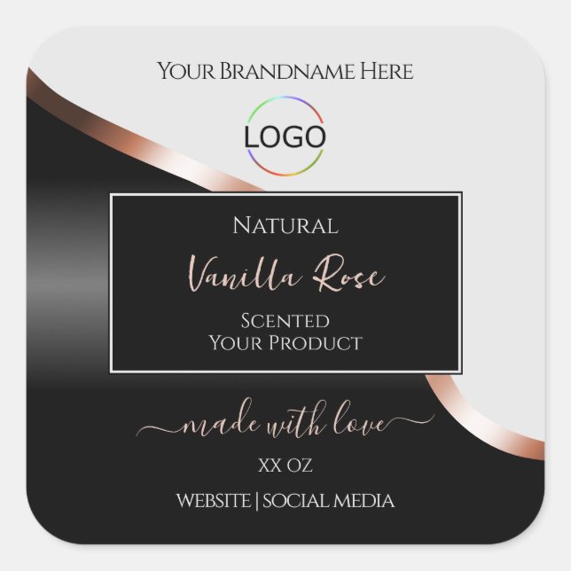 Light Gray Black Wavy Rose Gold Labels with Logo (Front)