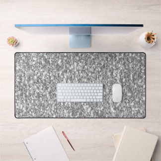Light gray black white glitter sparkles desk mat