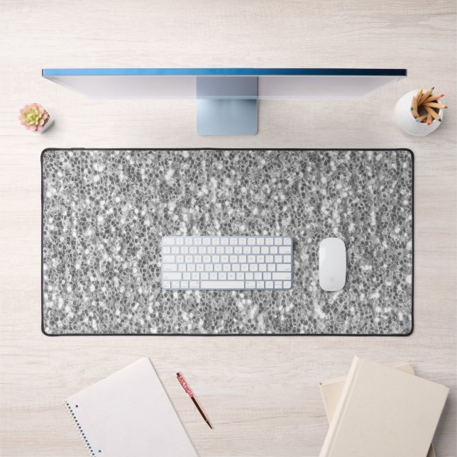 Light gray black white glitter sparkles desk mat (Office 1)