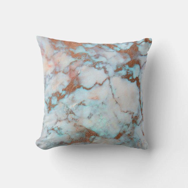 Light Gray Blue And Brown Marble Throw Pillow (Front)