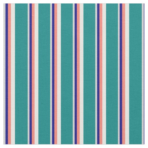 Light Gray, Blue, Salmon, White, and Teal Pattern Fabric