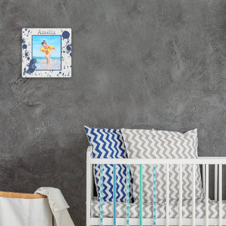 Light Gray Blue Splashes Nautical Anchors Photo  Metal Print