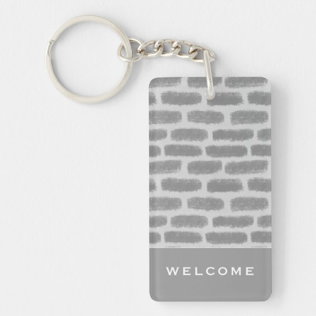 Light Gray Brick | Welcome | Vacation Rental Keychain (Front)