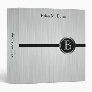 Light Gray Brush Steel Executive Monogram Design 3 Ring Binder