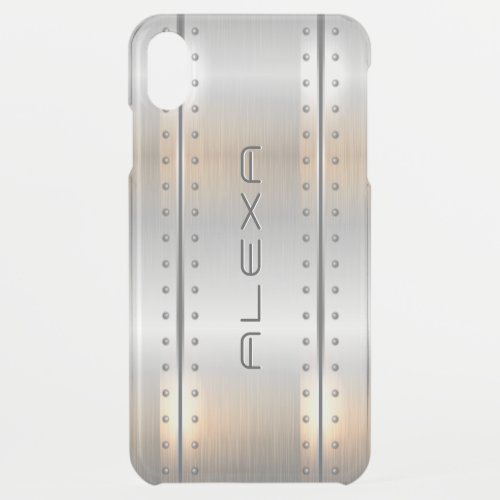 Light_gray brushed aluminum geometric design iPhone XS max case