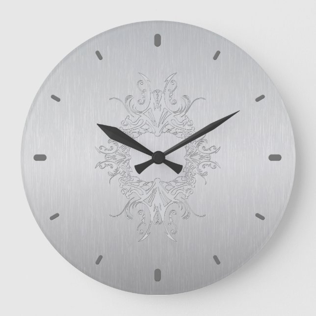 Light Gray Brushed Aluminum Look Large Clock (Front)