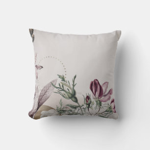 Light Gray & Burgundy Simple Rose Floral Throw Pillow