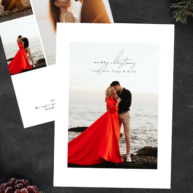 light gray calligraphy frame photo merry christmas holiday card (Creator Uploaded)