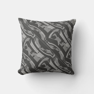 Light Gray Charcoal Abstract Diagonal Art Motif  Throw Pillow