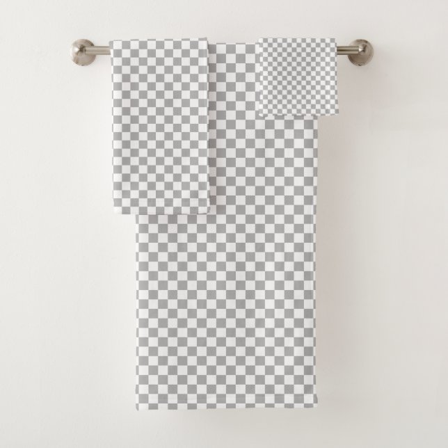 Light Gray Check Pattern Bath Towel Set (Insitu)