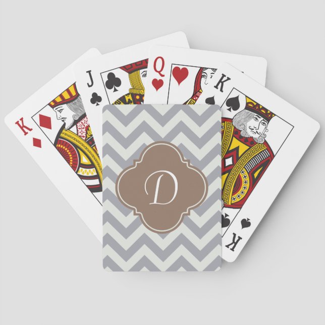 Light Gray Chevron Custom Monogram Poker Cards (Back)